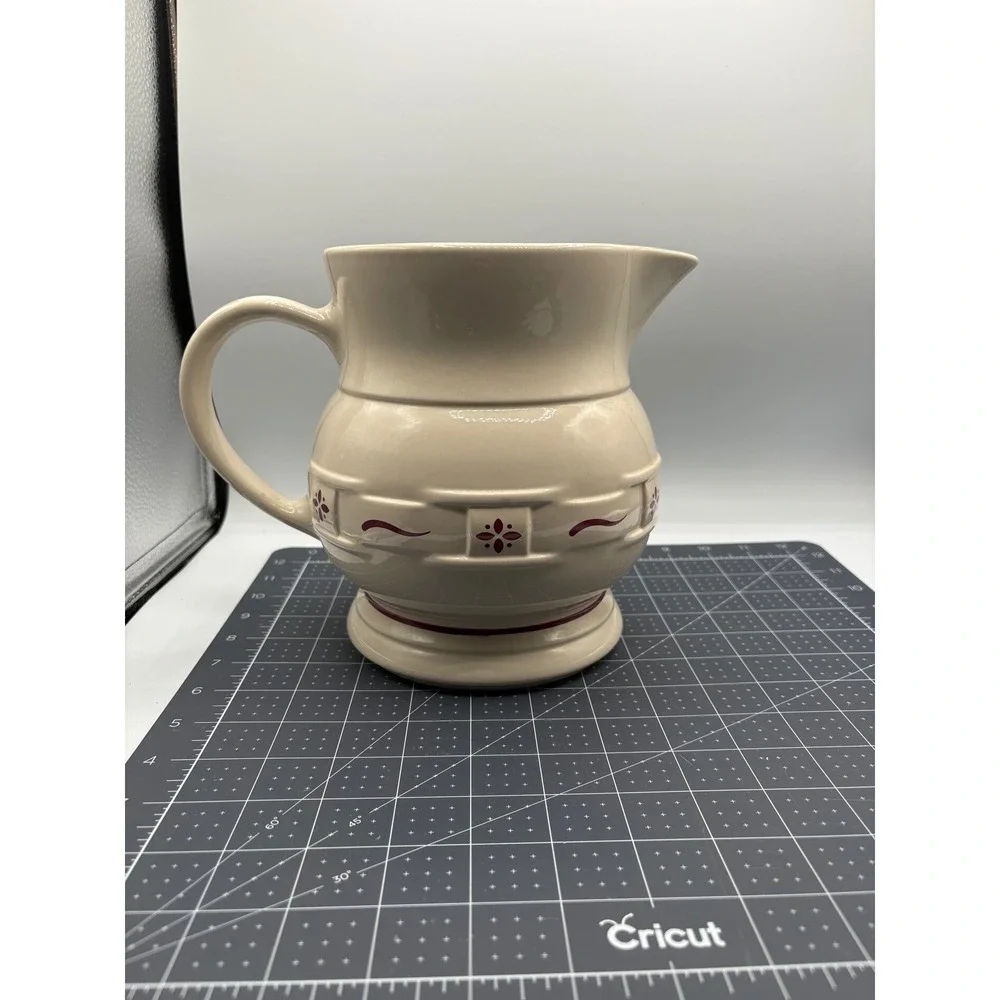 Longaberger Pottery Traditions Heritage Red Pitcher Ivory Stoneware 64 oz USA